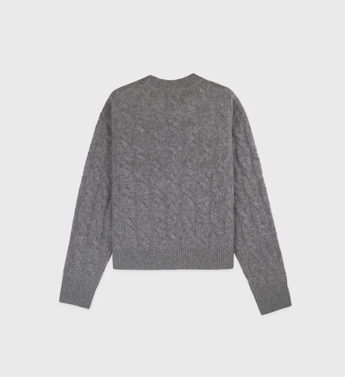 Sporty and Rich Knitwear Women Faubourg Cableknit Wool Cashmere Crewneck 8211 Heather GrayWhite