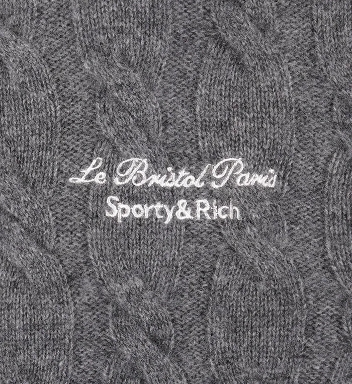 Sporty and Rich Knitwear Women Faubourg Cableknit Wool Cashmere Crewneck 8211 Heather GrayWhite