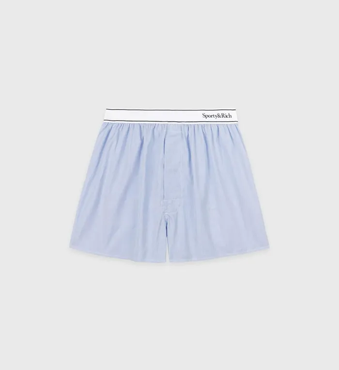 Sporty and Rich Shirting Women Serif Logo Boxer Short 8211 BlueWhite Thin Stripe
