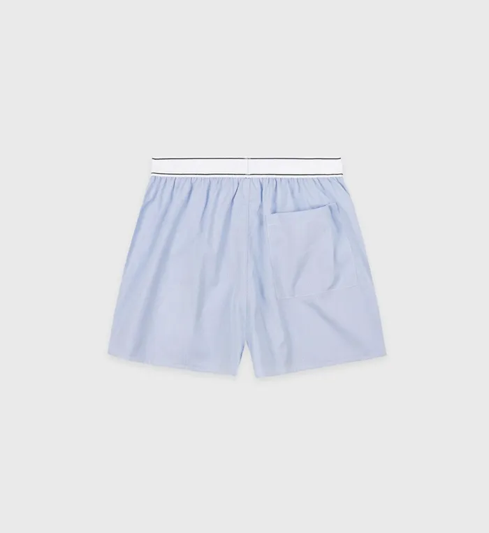 Sporty and Rich Shirting Women Serif Logo Boxer Short 8211 BlueWhite Thin Stripe