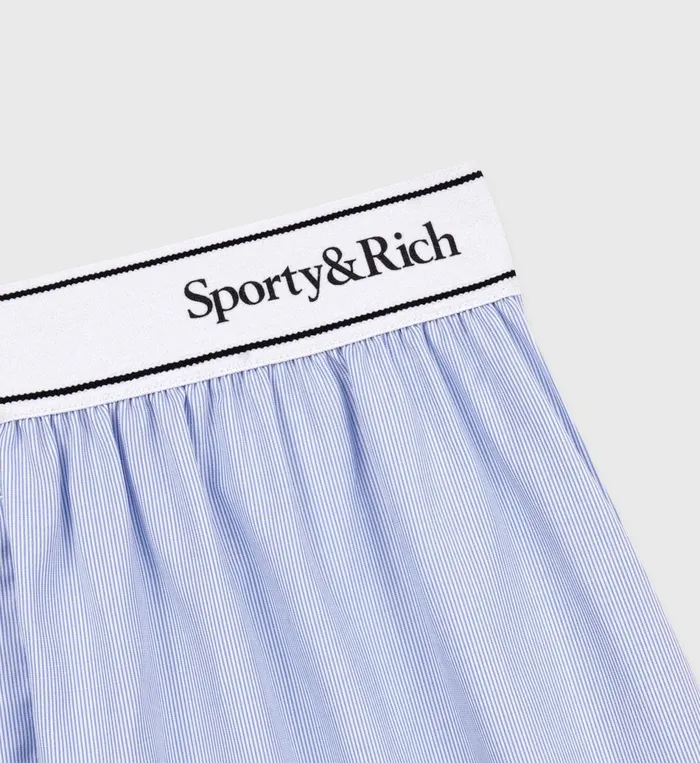 Sporty and Rich Shirting Women Serif Logo Boxer Short 8211 BlueWhite Thin Stripe