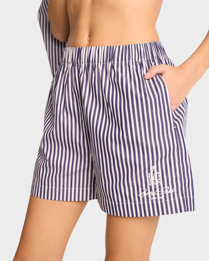 Sporty and Rich Shirting Women Vendome Poplin Short 8211 Navy StripeWhite