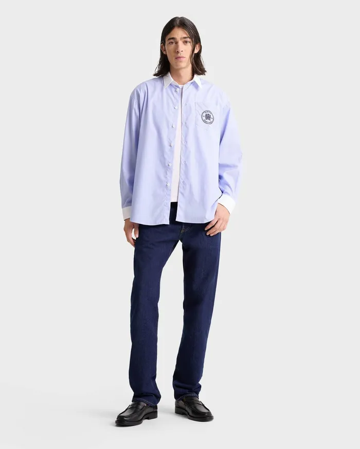Sporty and Rich Shirts Men Bristol Crest Oversized Shirt 8211 WhiteNavy Stripe