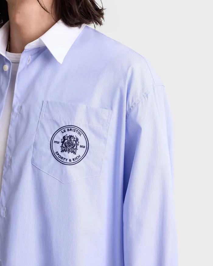 Sporty and Rich Shirts Men Bristol Crest Oversized Shirt 8211 WhiteNavy Stripe
