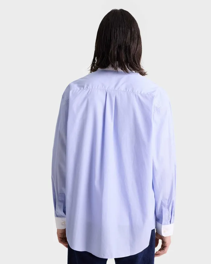 Sporty and Rich Shirts Men Bristol Crest Oversized Shirt 8211 WhiteNavy Stripe