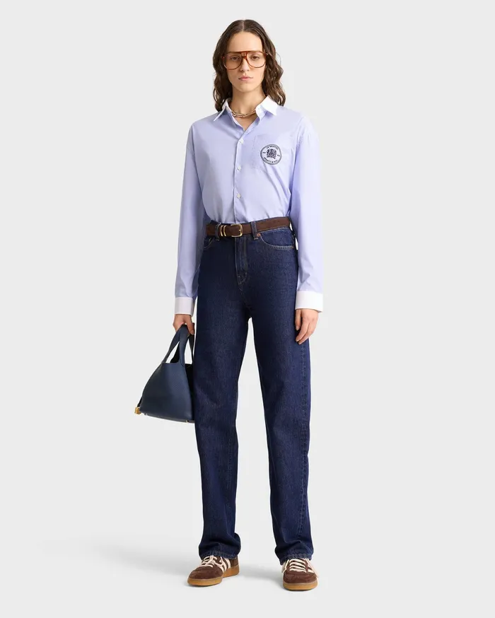 Sporty and Rich Shirts Men Bristol Crest Oversized Shirt 8211 WhiteNavy Stripe