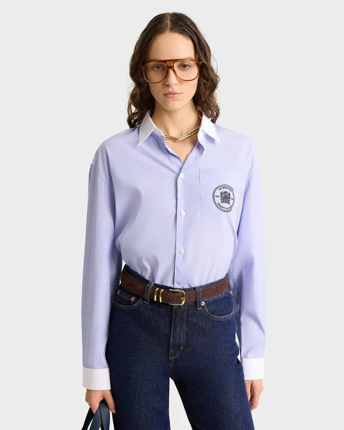 Sporty and Rich Shirts Men Bristol Crest Oversized Shirt 8211 WhiteNavy Stripe