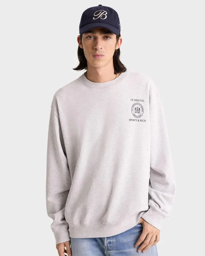 Sporty and Rich Sweatshirts Women Crest Seal 100th Crewneck 8211 Heather GrayNavy