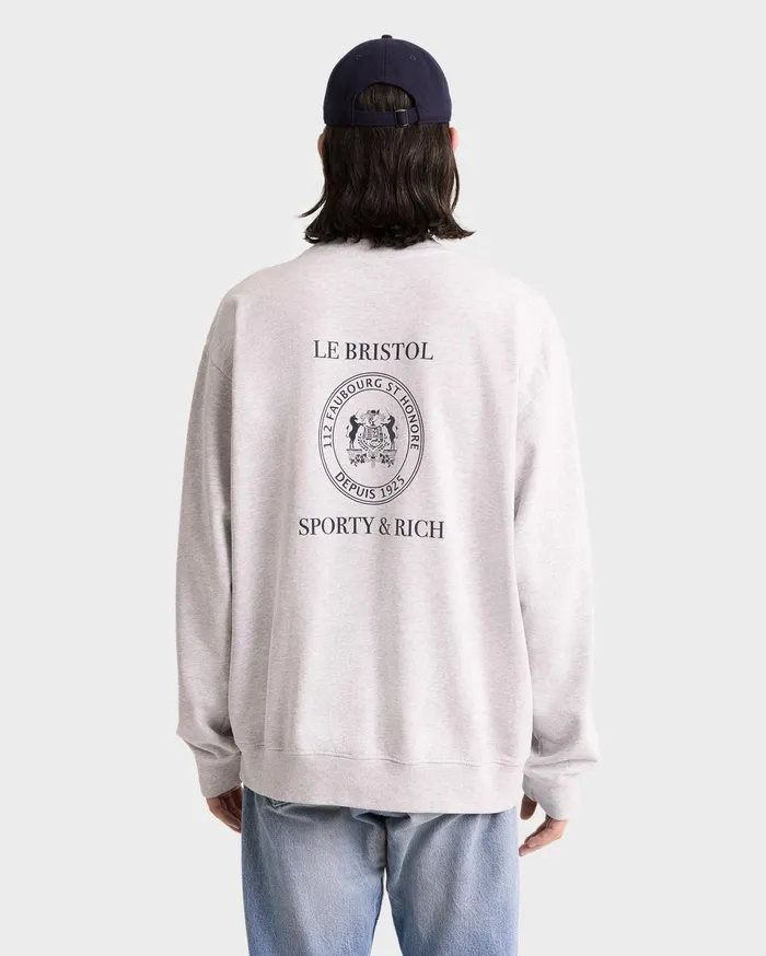 Sporty and Rich Sweatshirts Women Crest Seal 100th Crewneck 8211 Heather GrayNavy