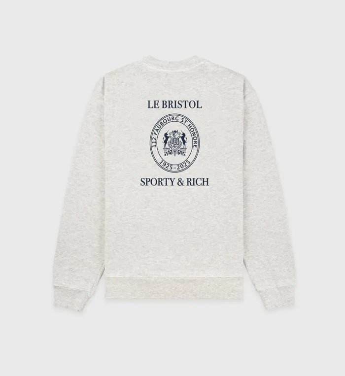 Sporty and Rich Sweatshirts Women Crest Seal 100th Crewneck 8211 Heather GrayNavy