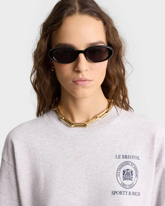 Sporty and Rich Sweatshirts Women Crest Seal 100th Crewneck 8211 Heather GrayNavy