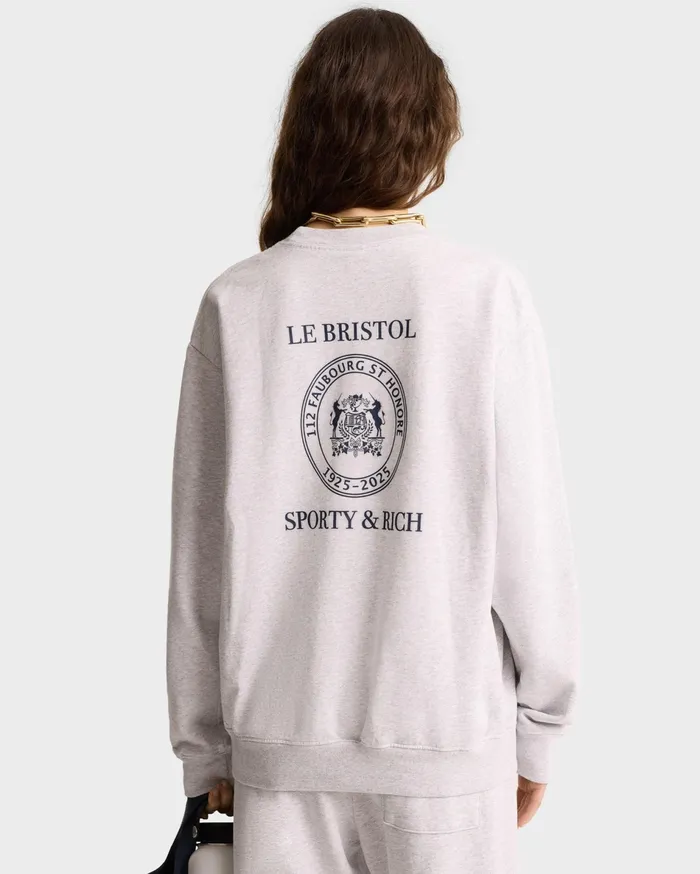 Sporty and Rich Sweatshirts Women Crest Seal 100th Crewneck 8211 Heather GrayNavy
