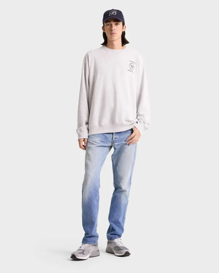 Sporty and Rich Sweatshirts Women Crest Seal 100th Crewneck 8211 Heather GrayNavy