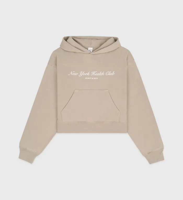 Sporty and Rich Sweatshirts Women NY Health Club Cropped Hoodie 8211 ElephantWhite Sporty and Rich Sweatshirts Women NY Health Club Cropped Hoodie 8211 ElephantWhite