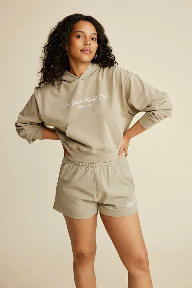 Sporty and Rich Sweatshirts Women NY Health Club Cropped Hoodie 8211 ElephantWhite