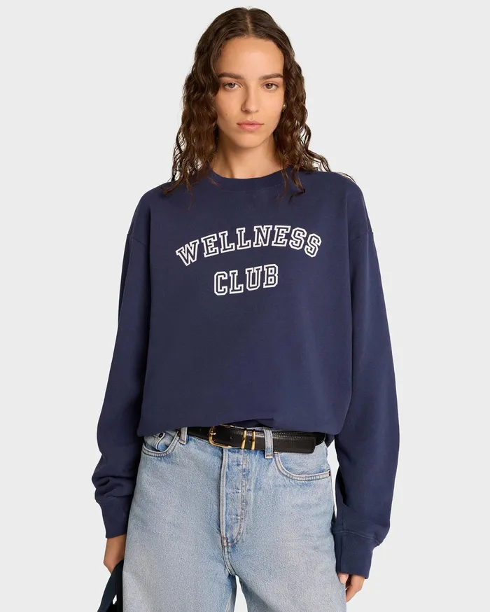 Sporty and Rich Sweatshirts Women Wellness Club Crewneck 8211 NavyWhite