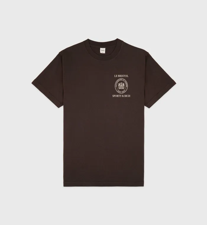 Sporty and Rich TShirts Men Crest Seal 100th T Shirt 8211 ChocolateCream