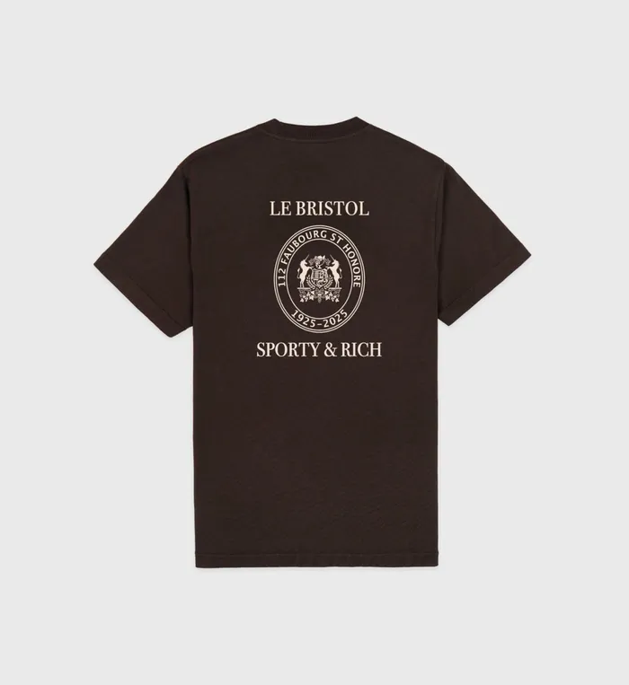 Sporty and Rich TShirts Men Crest Seal 100th T Shirt 8211 ChocolateCream
