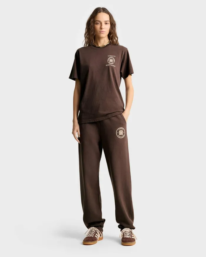 Sporty and Rich TShirts Men Crest Seal 100th T Shirt 8211 ChocolateCream