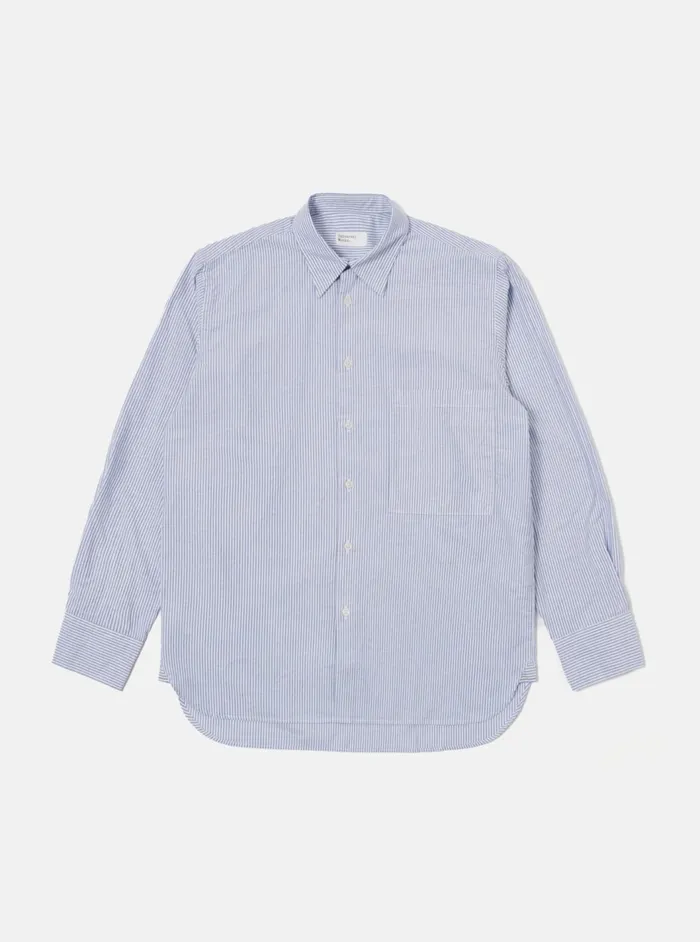 Square Pocket Shirt In Navy Security Stripe Cotton Men Universal Works Shirts