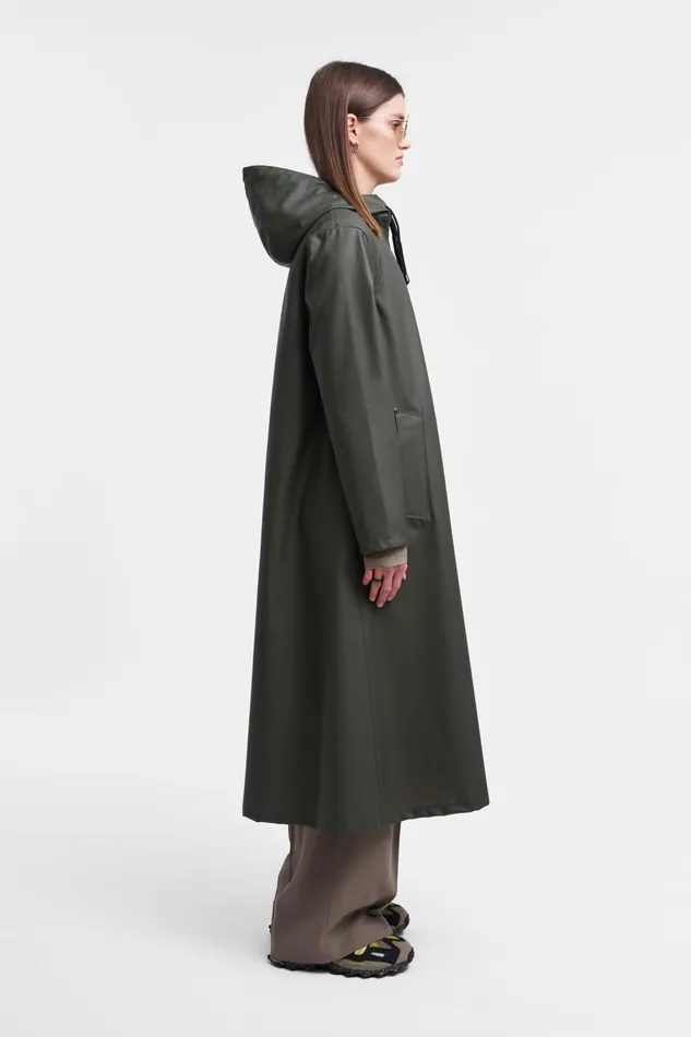 Stutterheim Mosebacke Long Lightweight Zip Raincoat Green Women Long Raincoats