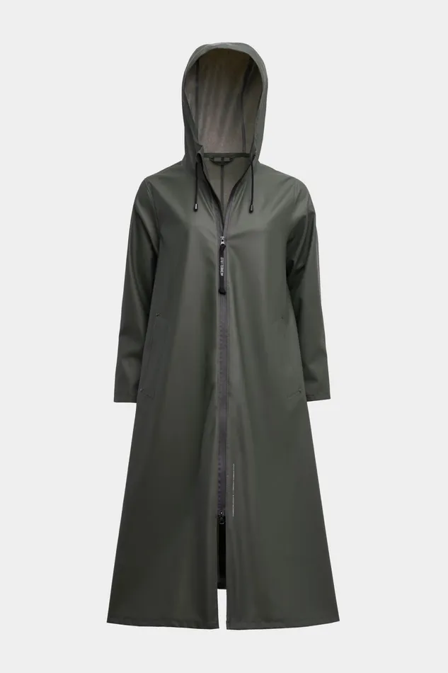 Stutterheim Mosebacke Long Lightweight Zip Raincoat Green Women Long Raincoats