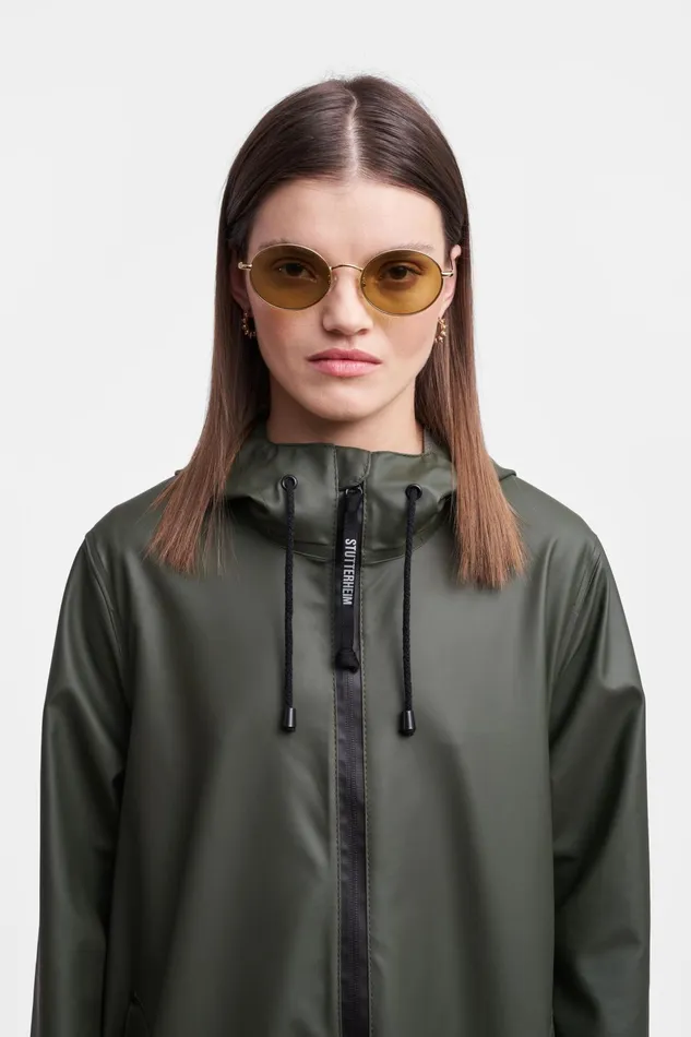Stutterheim Mosebacke Long Lightweight Zip Raincoat Green Women Long Raincoats