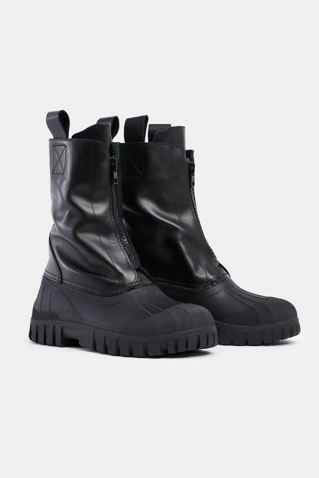 Stutterheim Patrol Zip Boot Leather Black Women Leather Boots