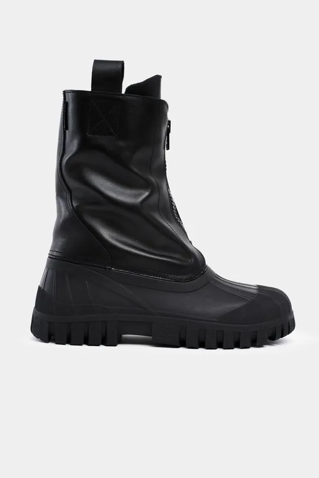 Stutterheim Patrol Zip Boot Leather Black Women Leather Boots