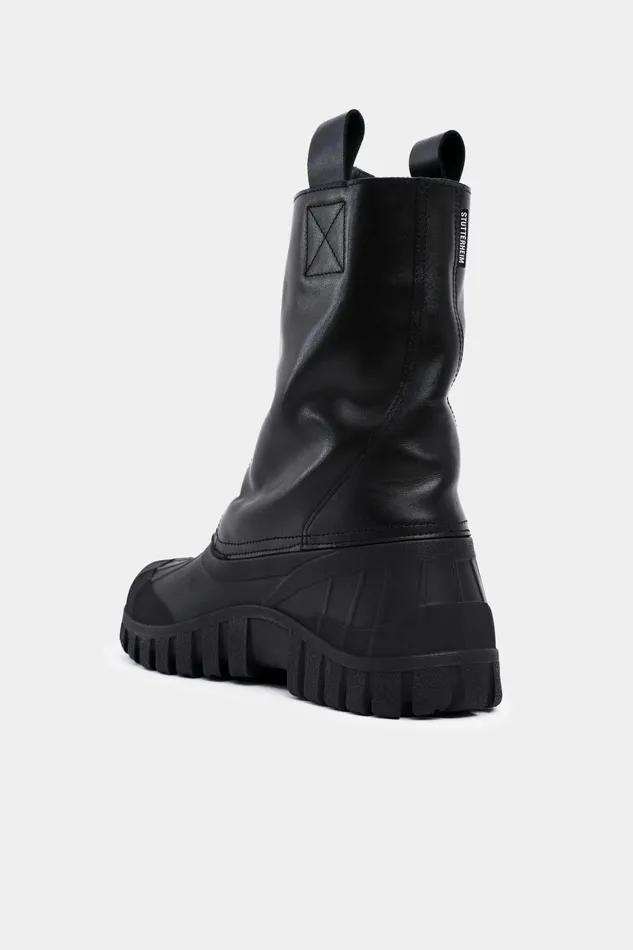 Stutterheim Patrol Zip Boot Leather Black Women Leather Boots