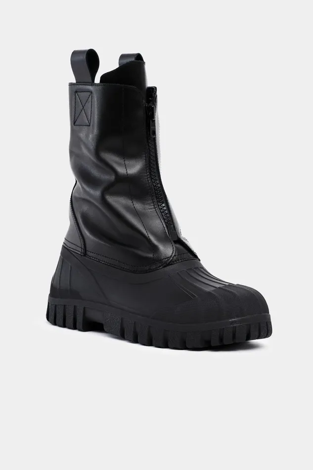 Stutterheim Patrol Zip Boot Leather Black Women Leather Boots