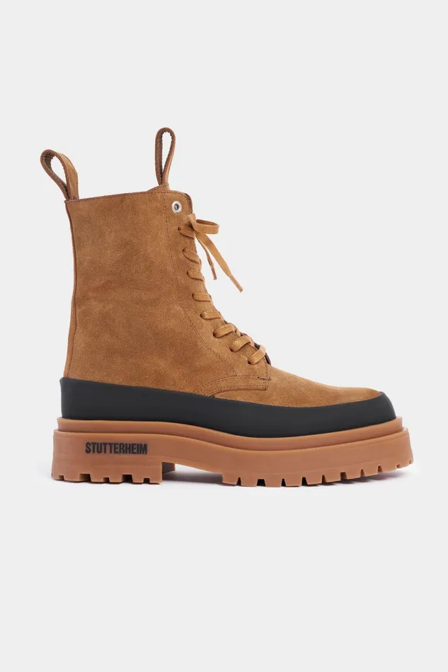Stutterheim Peace Walker Suede Tobacco Women Lace Up Boots