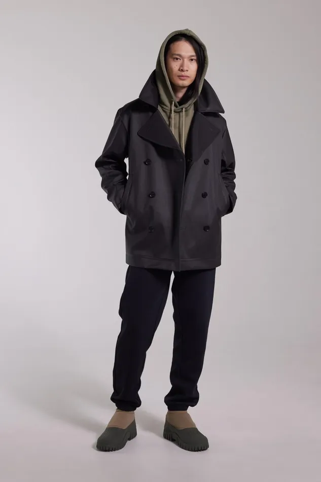 Stutterheim Tranholmen Double Breasted Raincoat Black Men Winter Coats