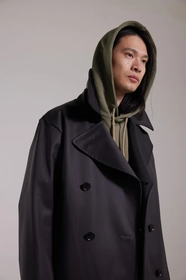 Stutterheim Tranholmen Double Breasted Raincoat Black Men Winter Coats