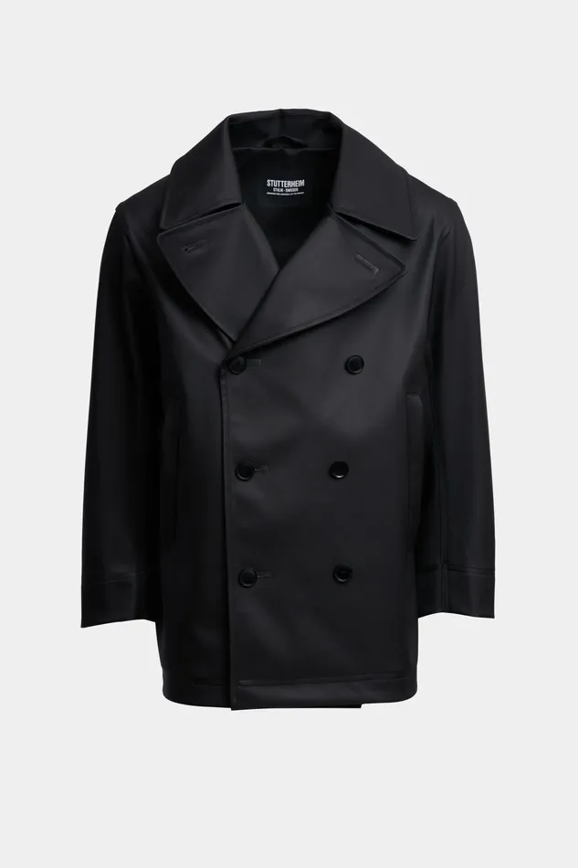 Stutterheim Tranholmen Double Breasted Raincoat Black Men Winter Coats