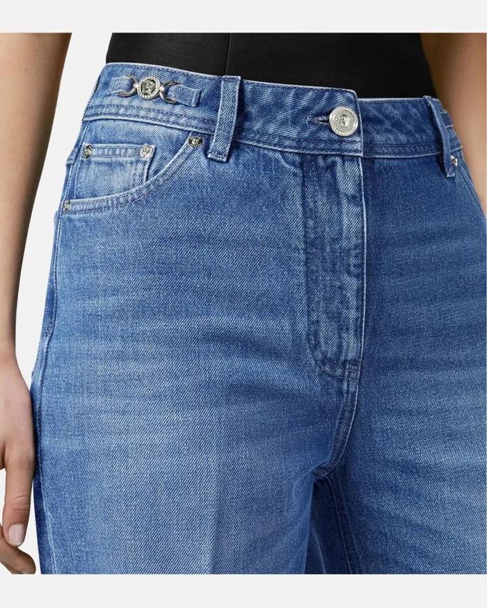 Suits Women Versace Medusa 03995 Boyfriend Jeans Blue