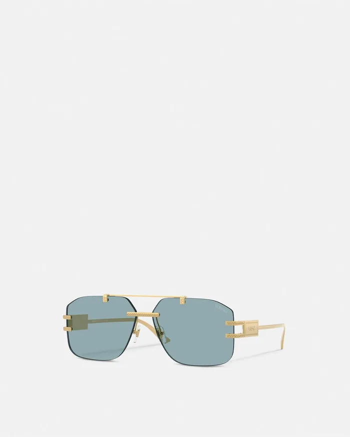 Sunglasses Men Versace Damier Plaque Sunglasses Blackgold