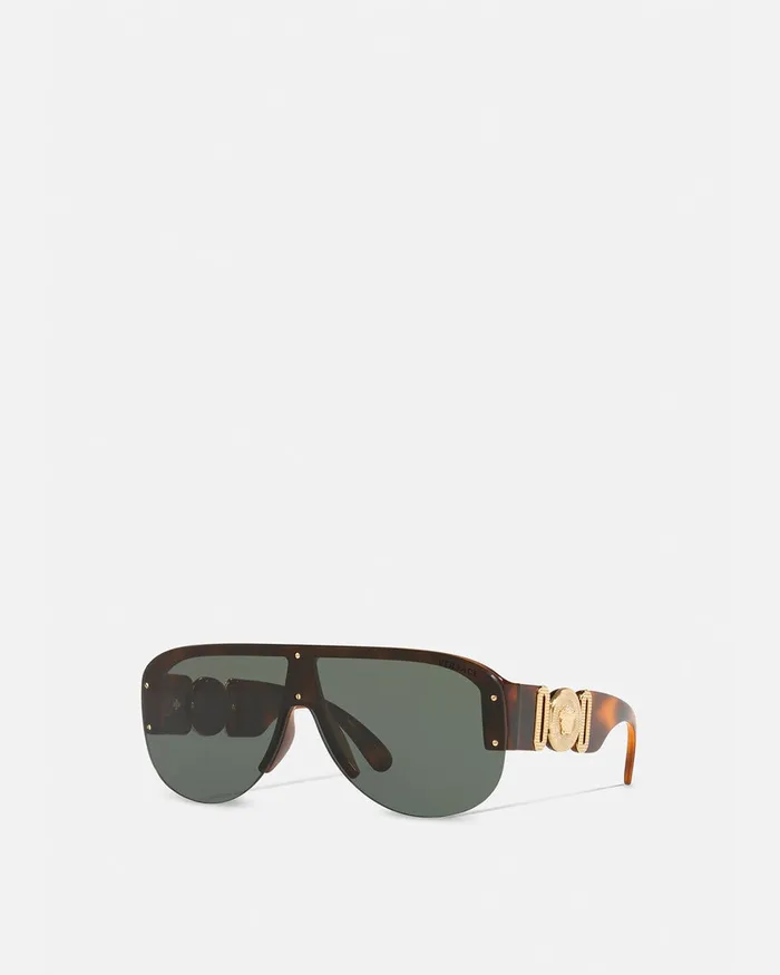 Sunglasses Men Versace Medusa Biggie Shield Sunglasses Havana