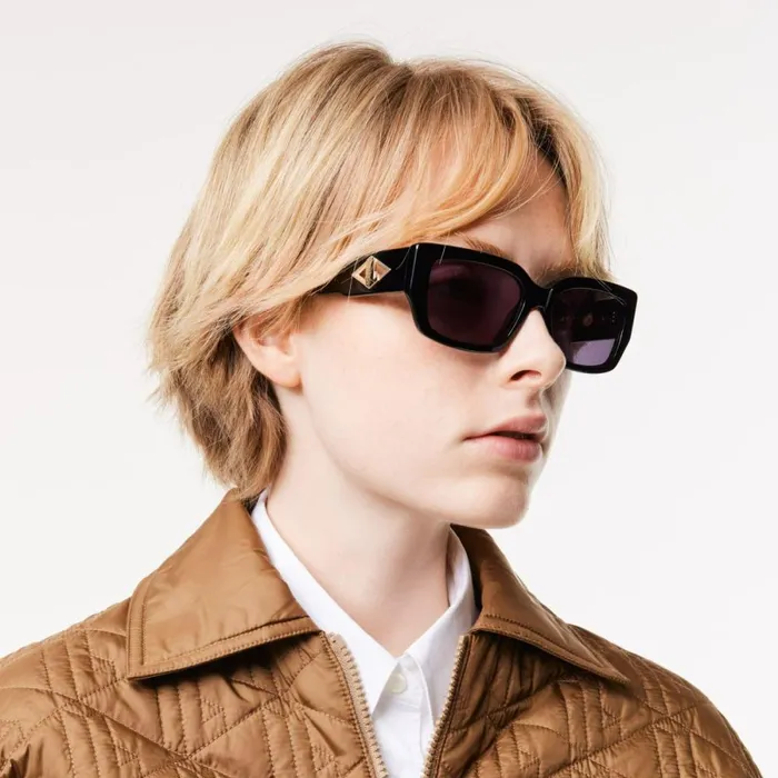 Sunglasses Women Lacoste Women039s Rectangle Acetate Monogram Sunglasses Matt Black 001