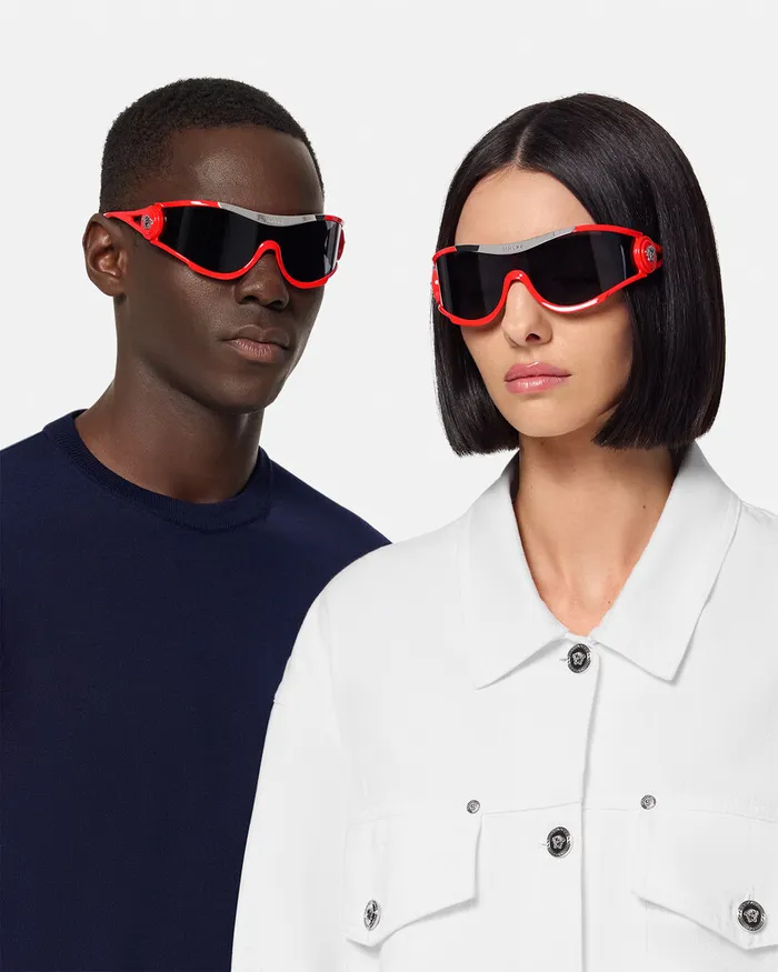 Sunglasses WomenMen Versace Medusa Medallion Shield Sunglasses Red
