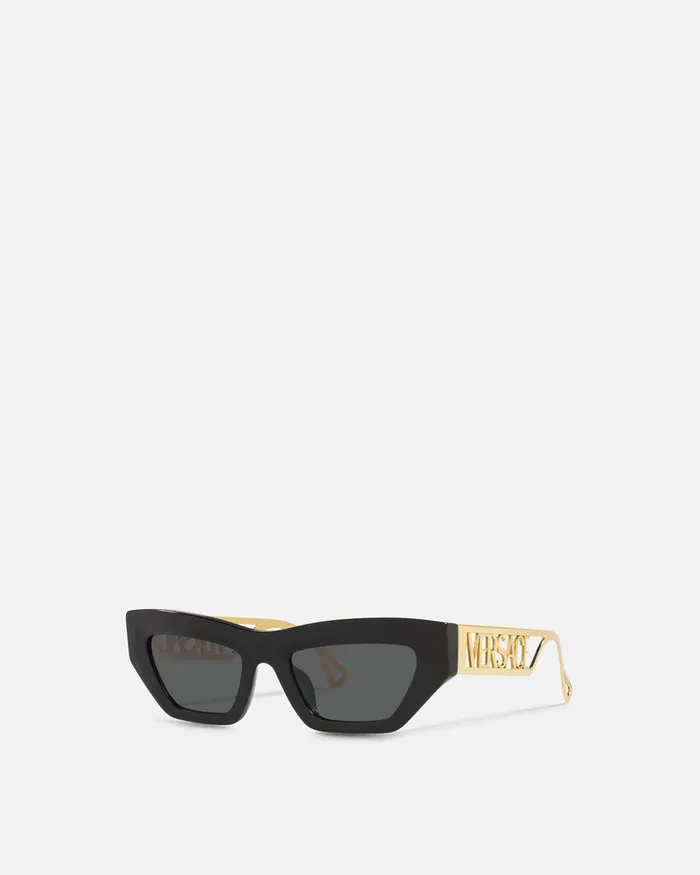 Sunglasses Women Versace 90s Vintage Logo CatEye Sunglasses Black