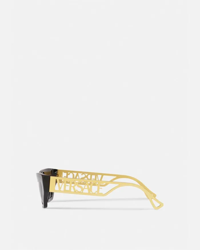 Sunglasses Women Versace 90s Vintage Logo CatEye Sunglasses Black