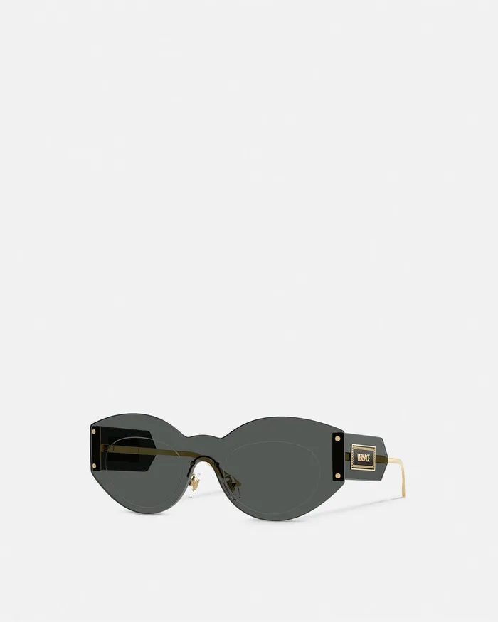 Sunglasses Women Versace Damier Plaque Shield Sunglasses Blackgold