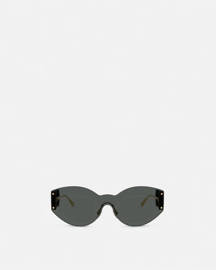 Sunglasses Women Versace Damier Plaque Shield Sunglasses Blackgold