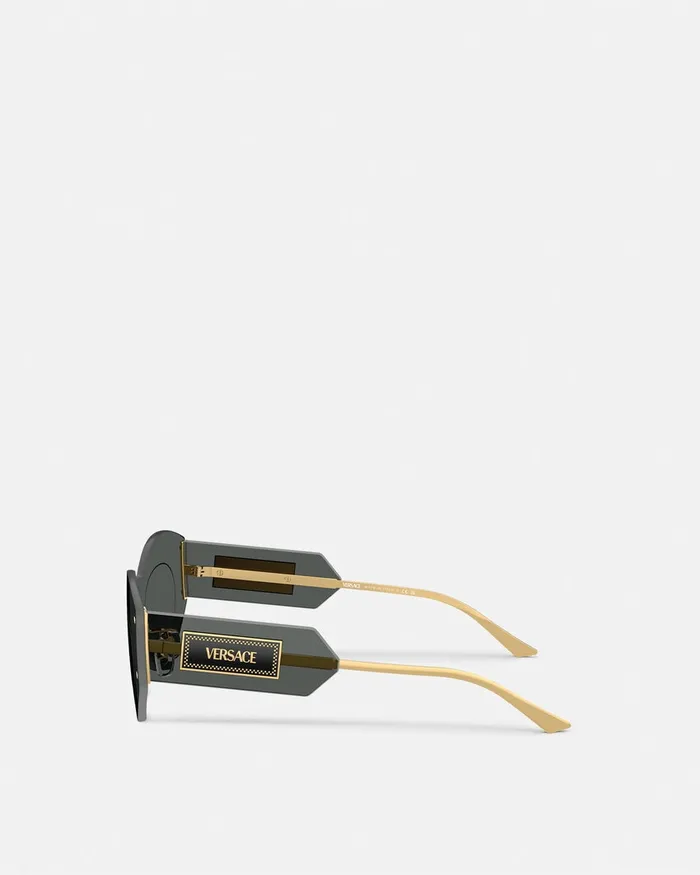 Sunglasses Women Versace Damier Plaque Shield Sunglasses Blackgold