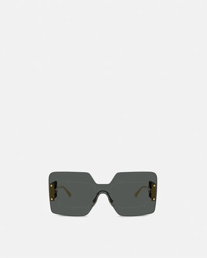 Sunglasses Women Versace Damier Plaque Squared Shield Sunglasses Blackgold