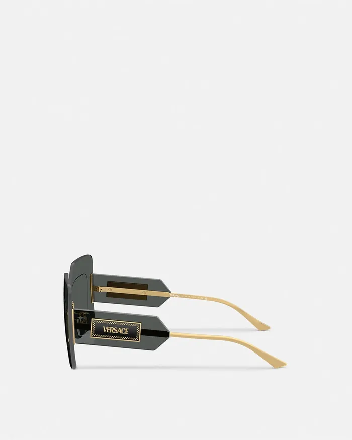 Sunglasses Women Versace Damier Plaque Squared Shield Sunglasses Blackgold