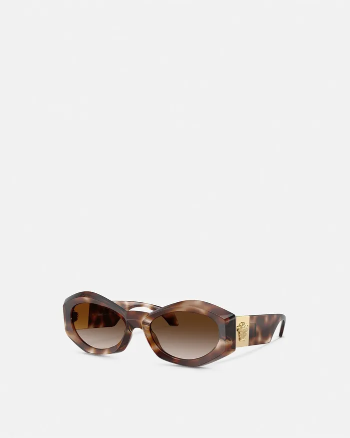 Sunglasses Women Versace Medusa Plaque Irregular Sunglasses Havana