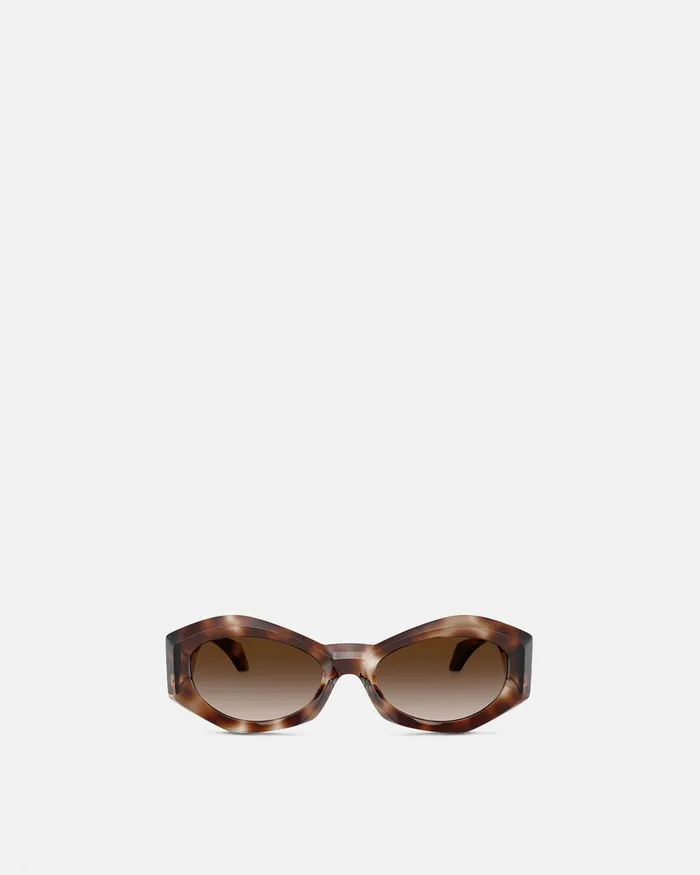 Sunglasses Women Versace Medusa Plaque Irregular Sunglasses Havana