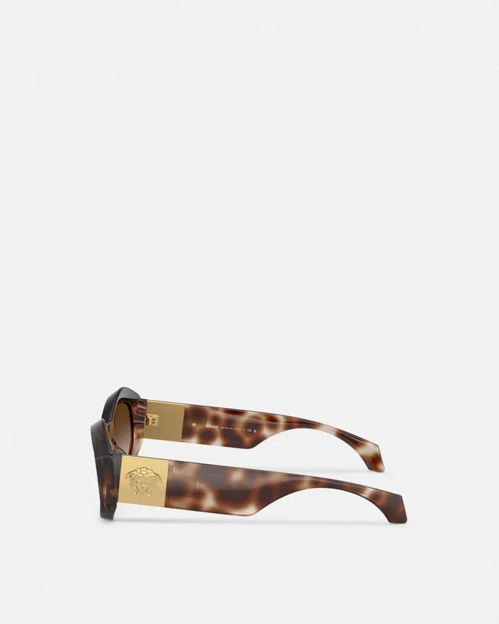 Sunglasses Women Versace Medusa Plaque Irregular Sunglasses Havana